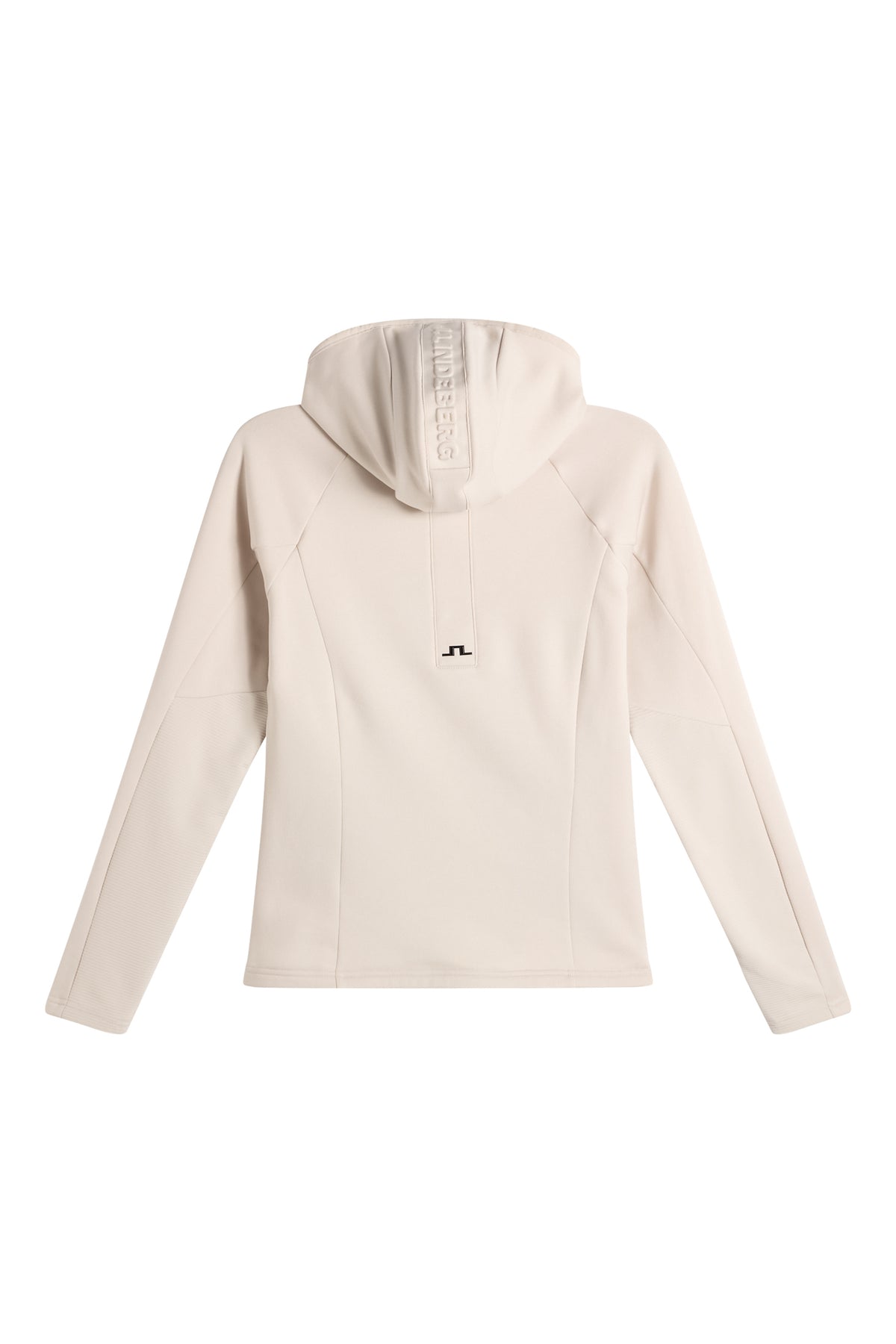 Portia Polartec Hood in Moonbeam, back view showing embossed hood detail and Bridge logo.