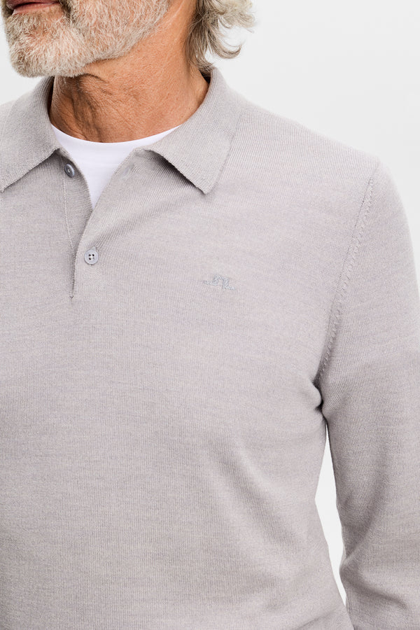Kai Knitted Merino Polo / Light Grey Melange