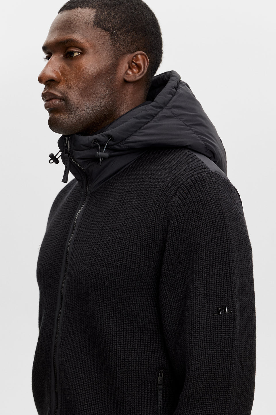Dorin Knit Hood Hybrid Jacket / Black