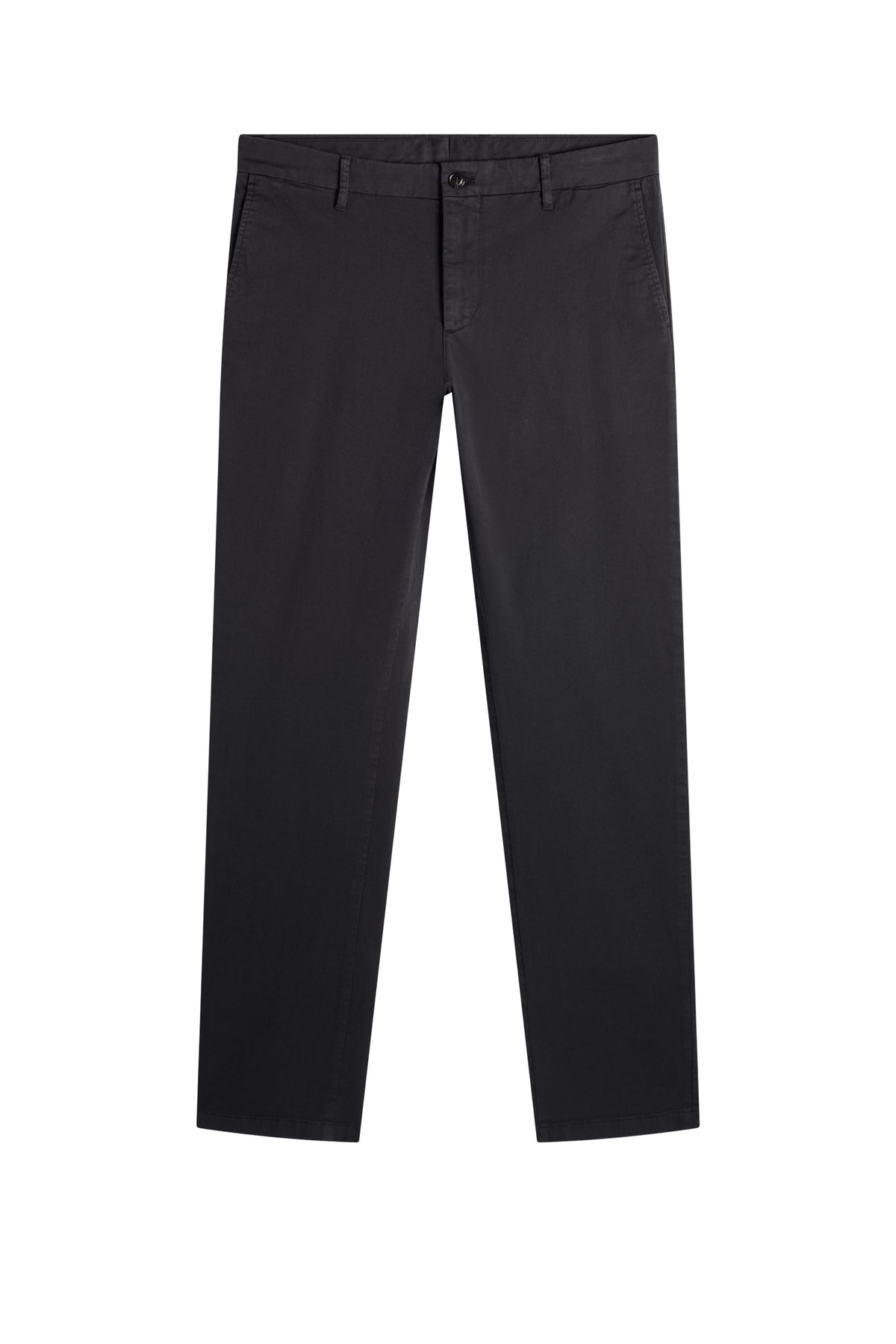Vue de face : Chaze Cotton Stretch Pants GD noir avec fermeture boutonnée et poches latérales.