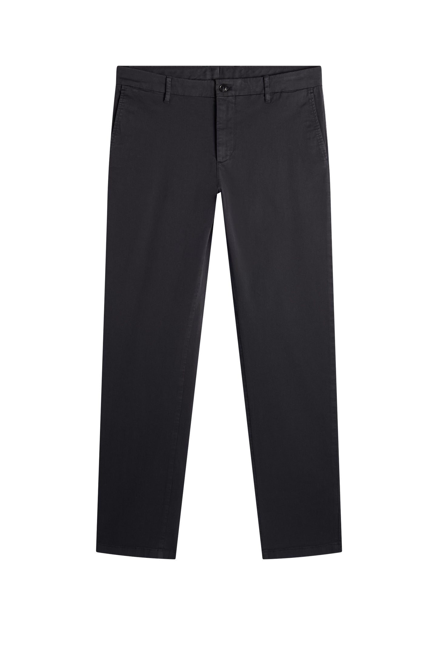 Vue de face : Chaze Cotton Stretch Pants GD noir avec fermeture boutonnée et poches latérales.