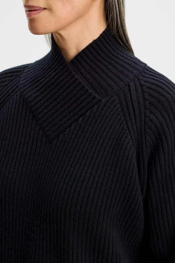 Belle Shawl Collar Knit Sweat / Black
