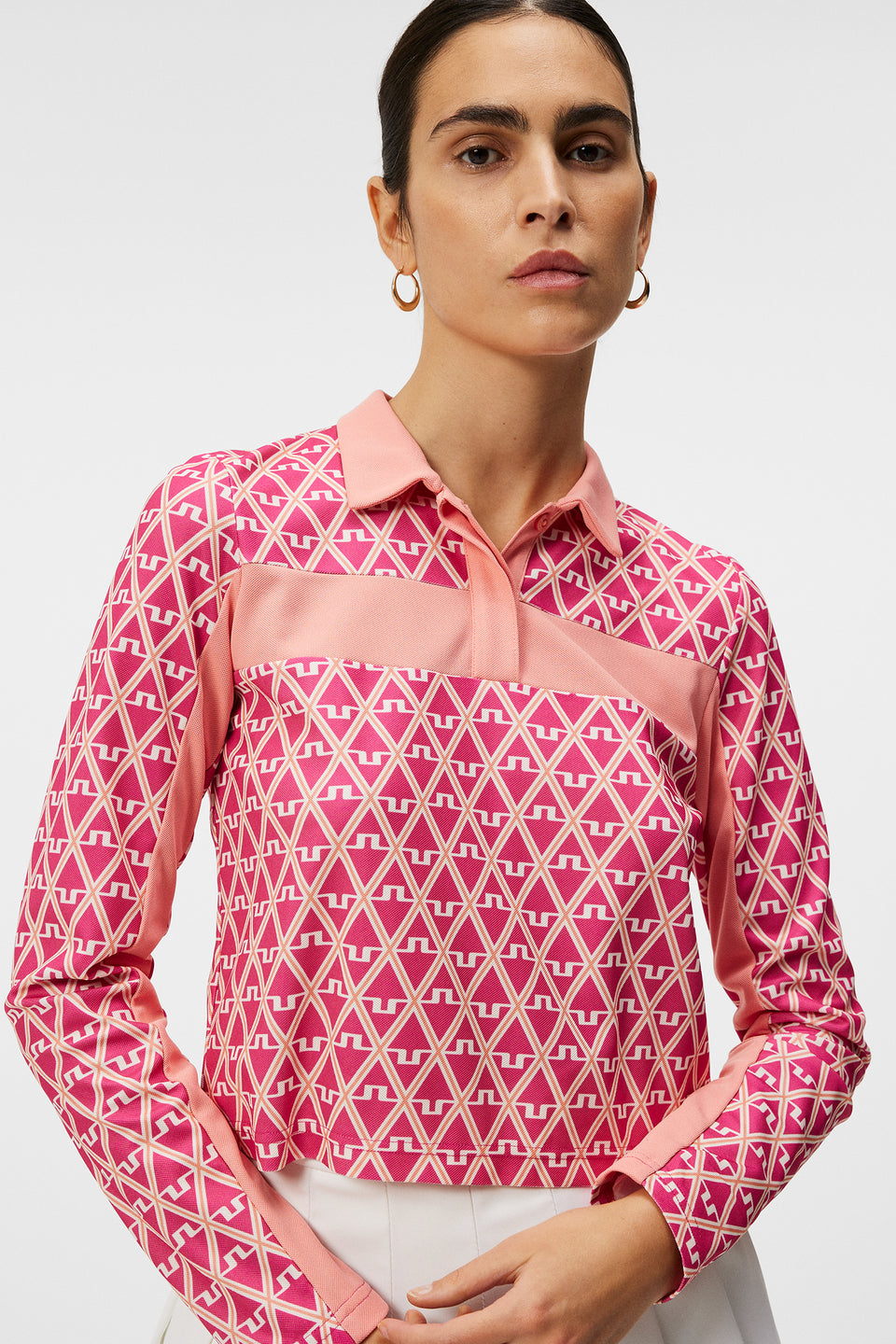 Zahara Long Sleeve Polo / Geo Fuchsia Purple