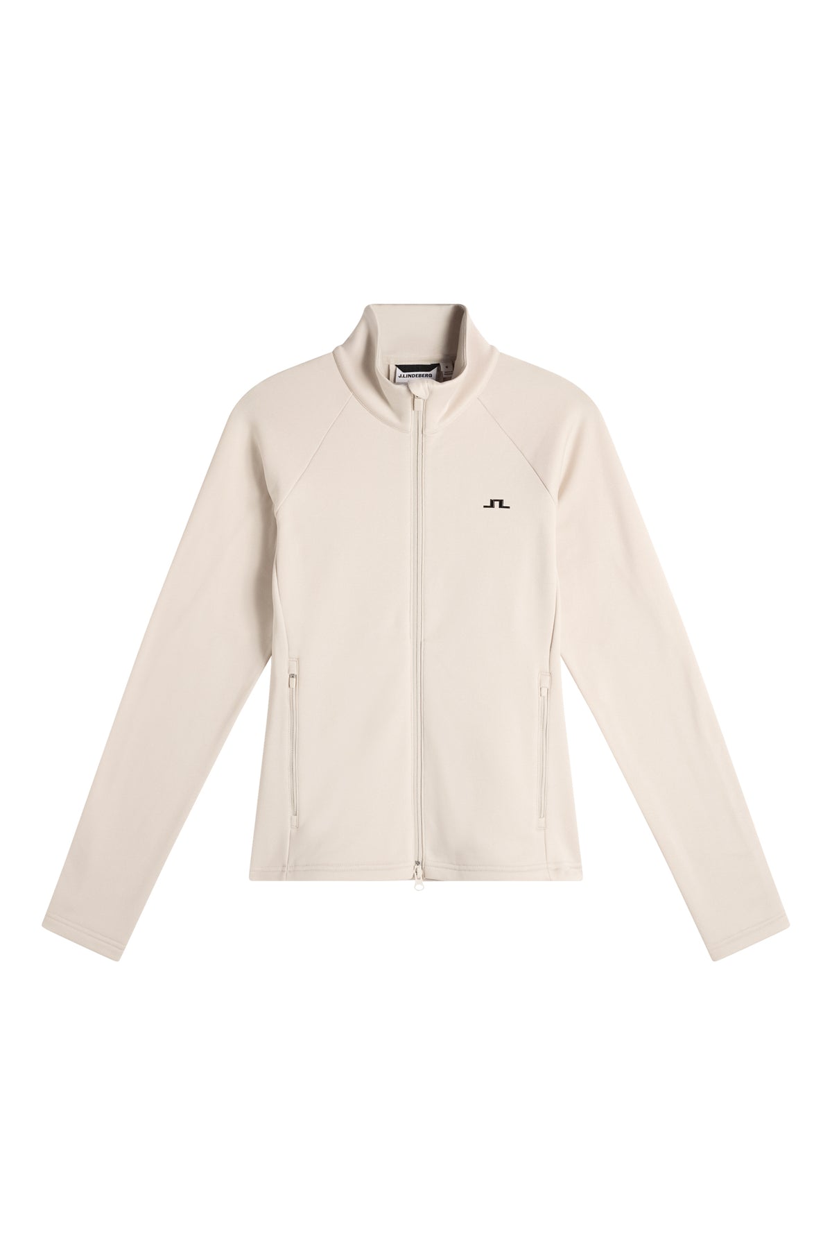 Portia Polartec Mid Layer in Moonbeam, front view with high neck, two-way zipper, and chest Bridge logo.