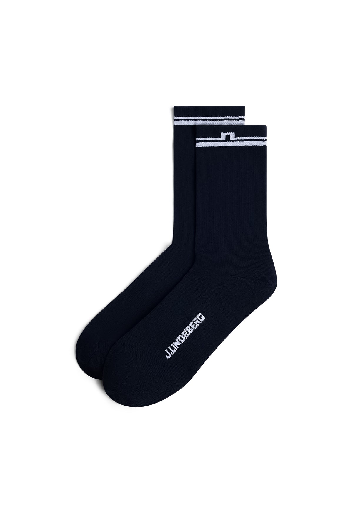 Players Sock in JL Navy, side view with white Bridge logo stripe and logo lettering on the sole.