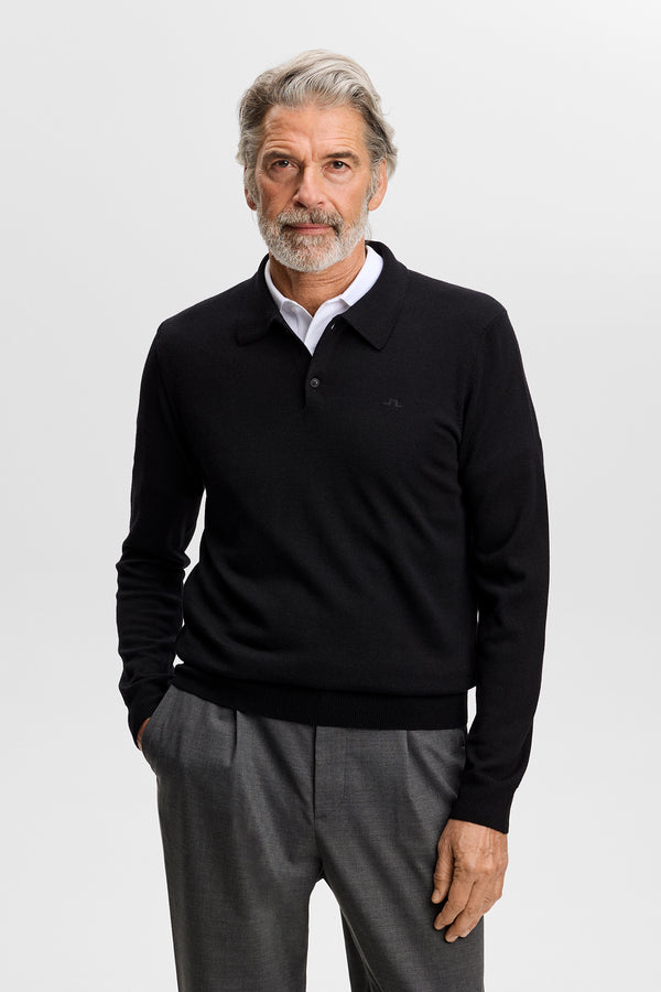 Kai Knitted Merino Polo / Black
