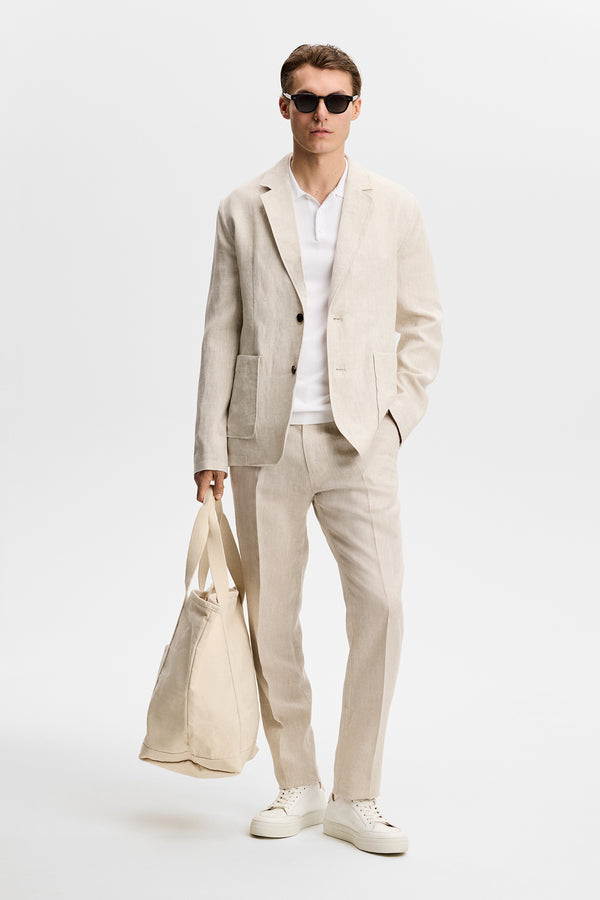 Alban Drape Linen Blazer / Moonbeam