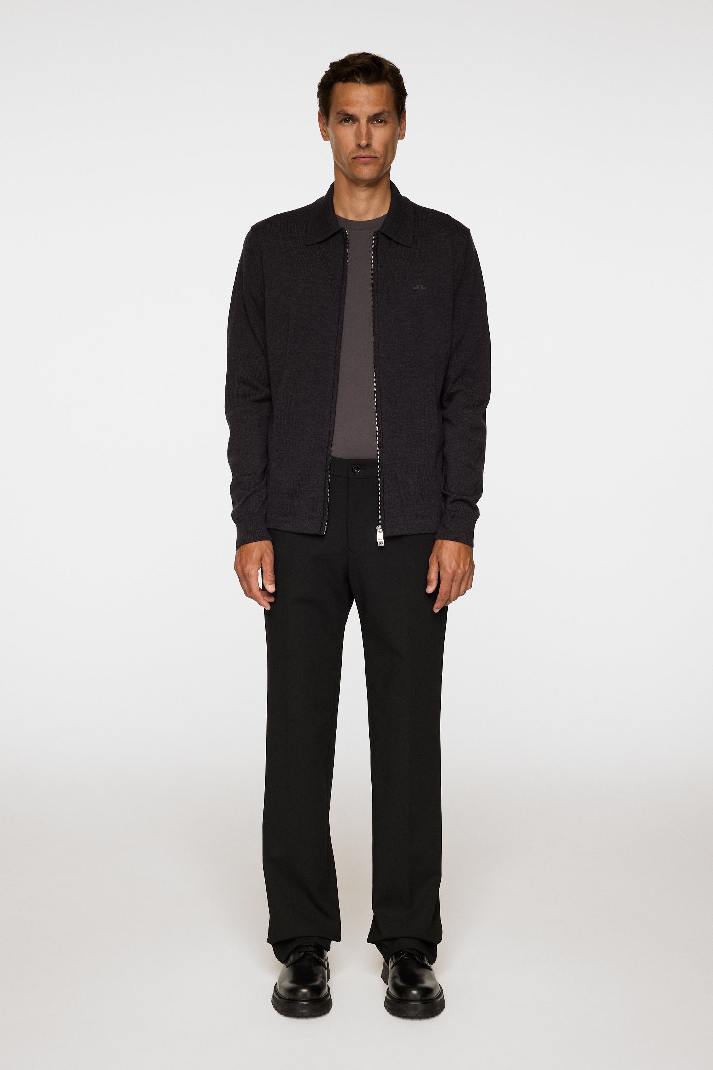 Kaleb Merino Zip Cardigan / Dark Grey Melange | J.Lindeberg Official