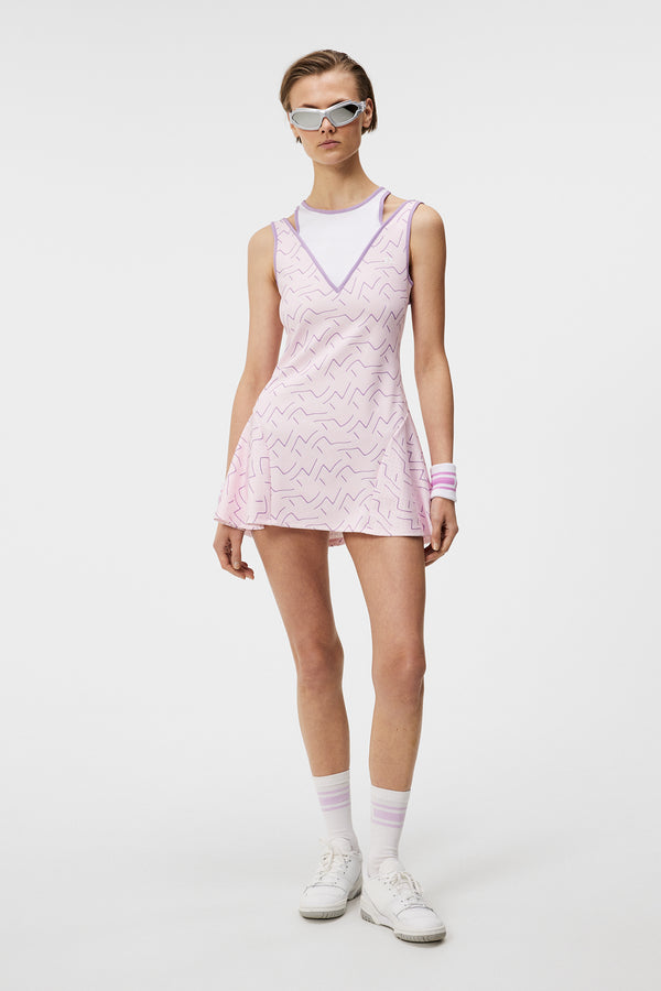 Matilda Print Dress / Outline Bridge Wave Pink