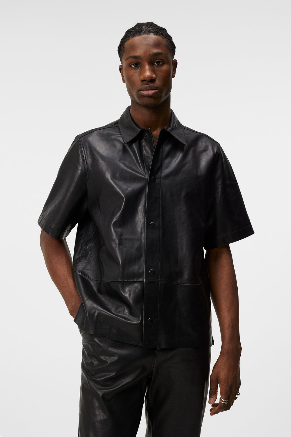 Shorty Leather Overshirt / Black