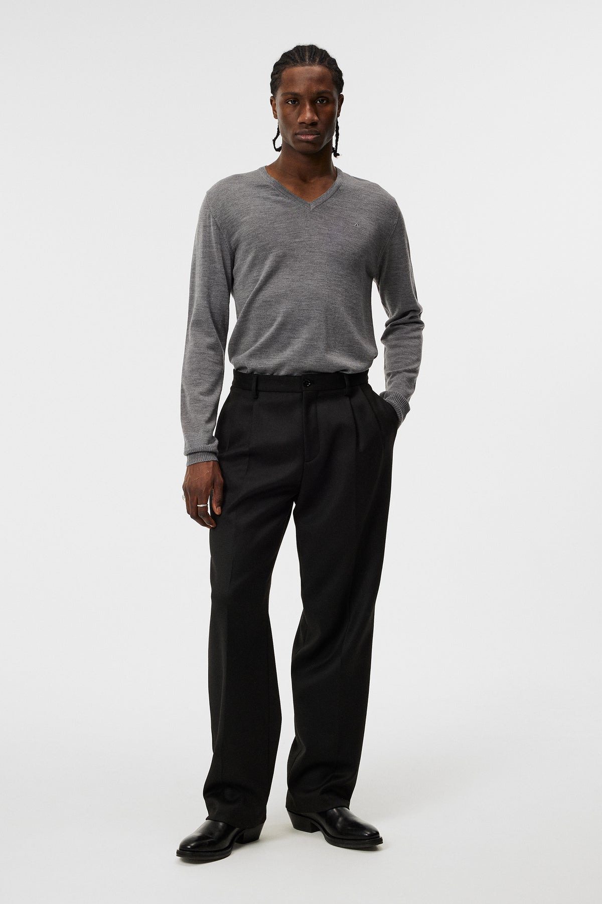 Lymann Merino V-neck Sweater / Grey Melange