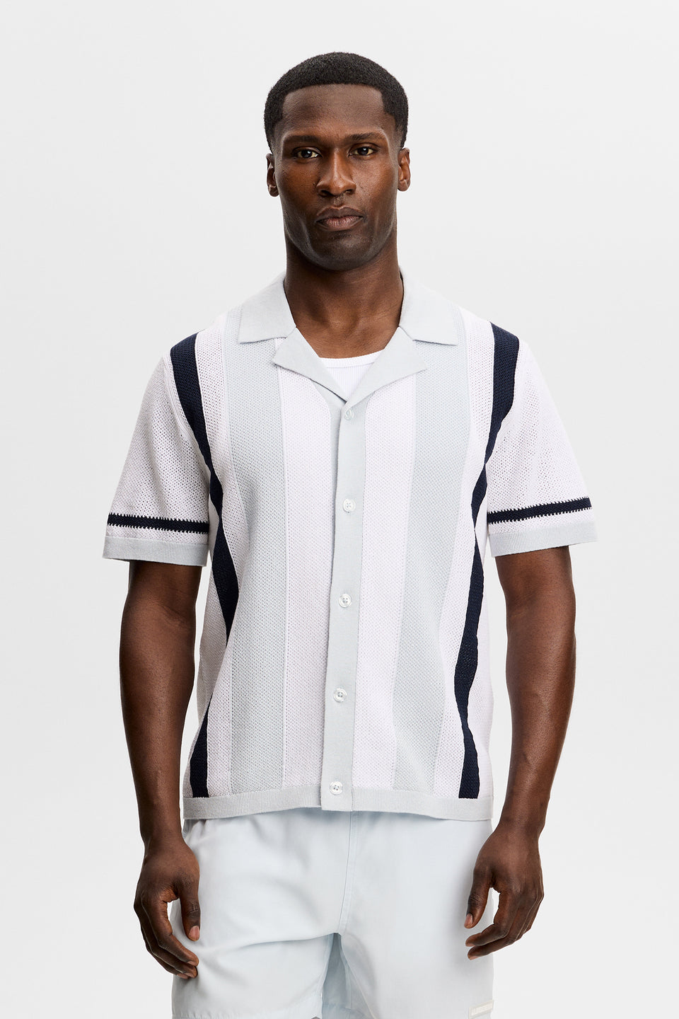 Remus Resort Collar Knit Polo / Skywriting