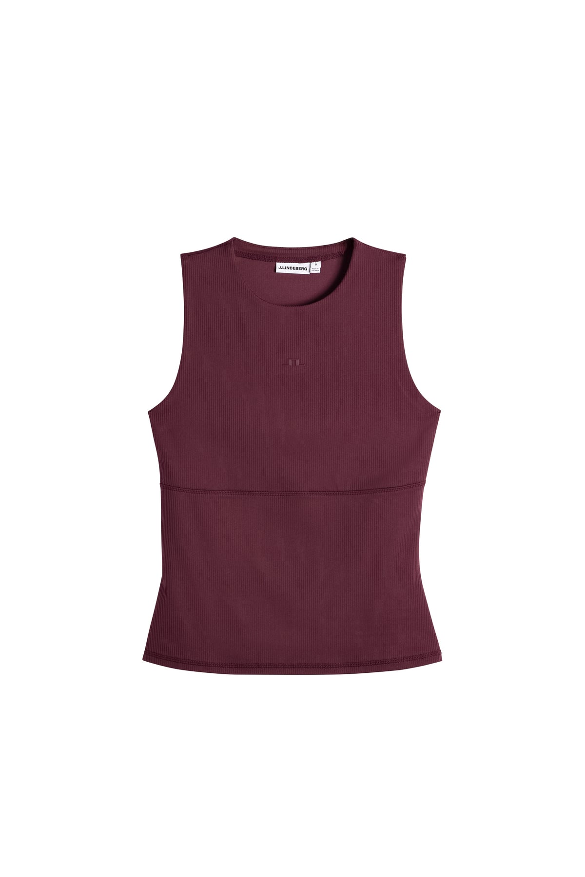Set forfra: Hannah Sleeveless Top i Winetasting med rund hals, buet søm under brystet og Bridge-logo.