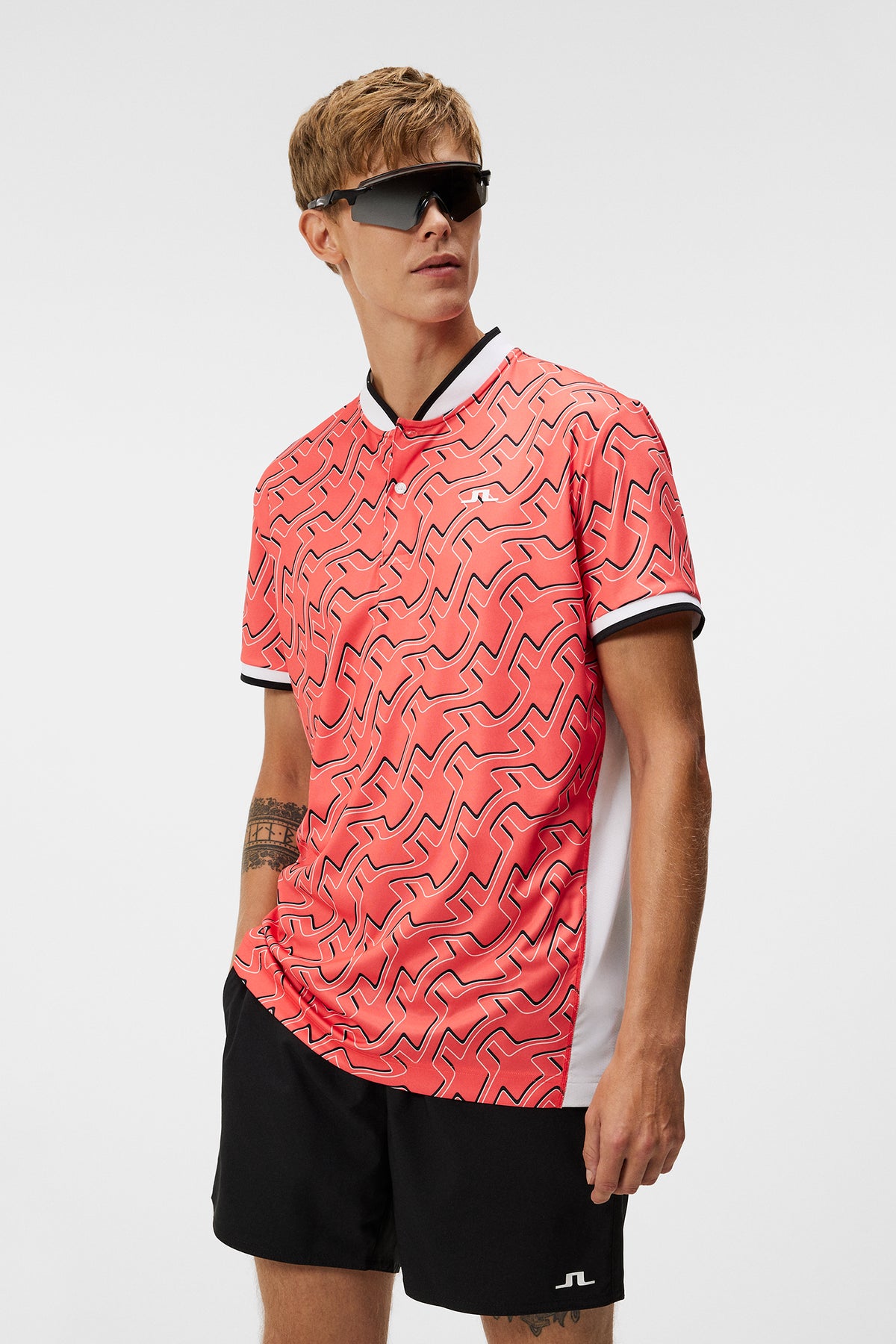 Jensen Print Reg Fit Polo / Outline Bridge Wave Coral