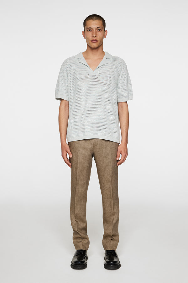 Ethan Open Collar Knit Polo / Winter Sky