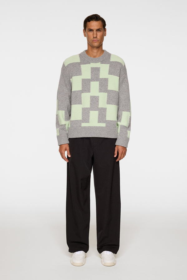 Gavin Stacked Bridge Knit / Light Grey Melange