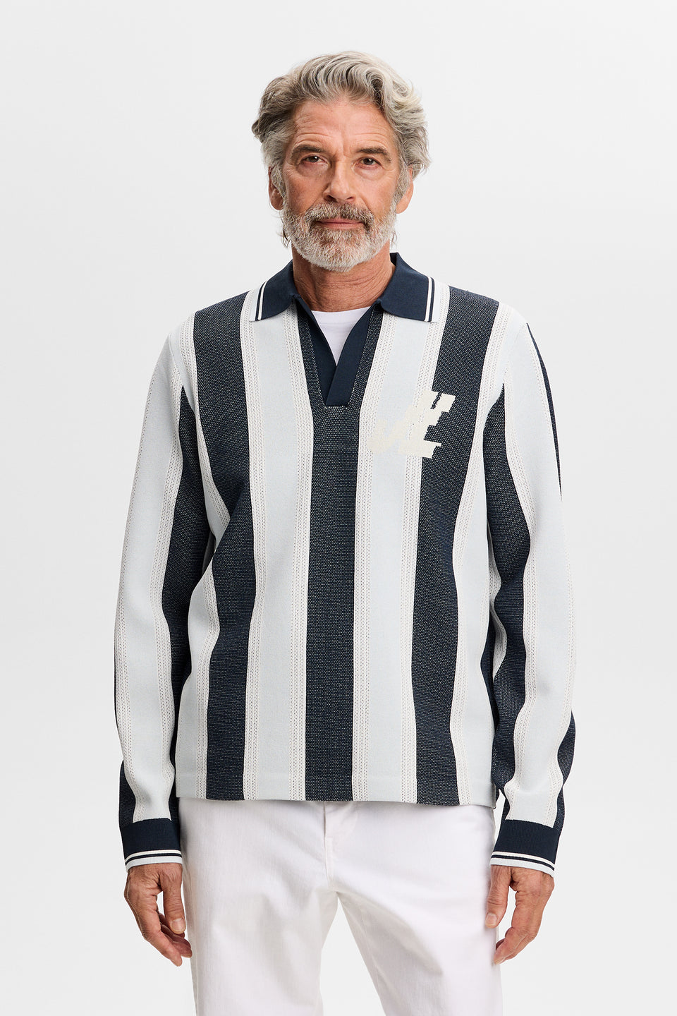 Silas Stripe Polo Knit / Skywriting