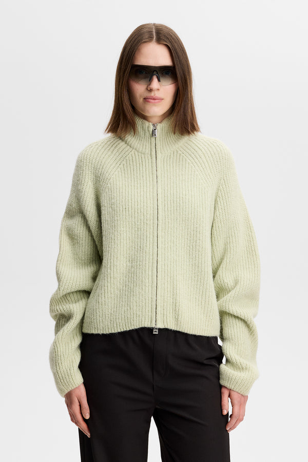 Whitney Rib Knit Full Zip / Subtle Green