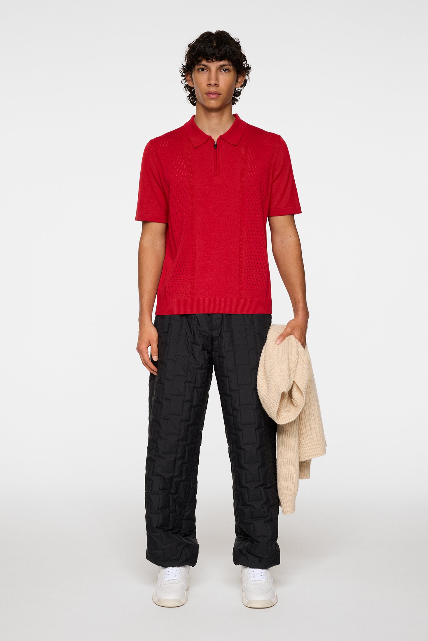 Remy Structure Zip Knit Polo / Barbados Cherry | J.Lindeberg Official