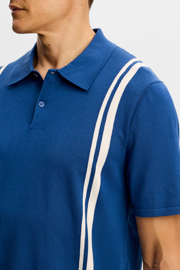 Rylan Stripe Knit Golf Polo / Estate Blue