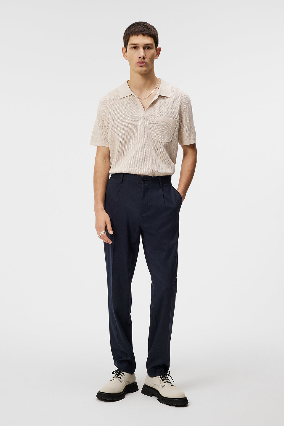 Cato Pleated Twill Pants / JL Navy
