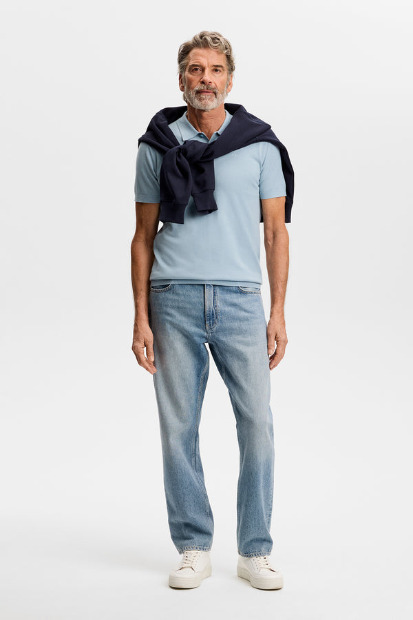 Ridge Knitted Polo / Forget-Me-Not