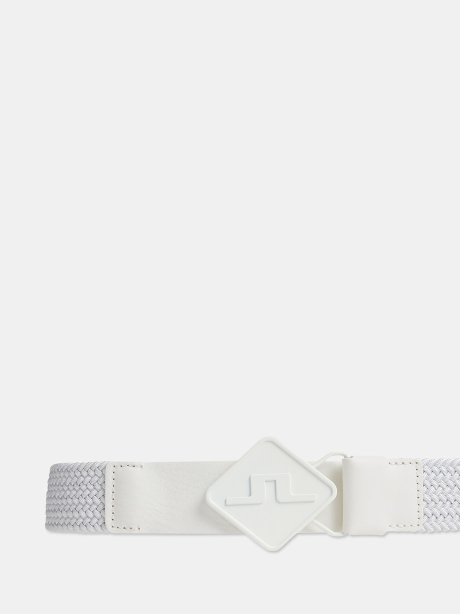 Diamond Ealstic  Leather Belt / White
