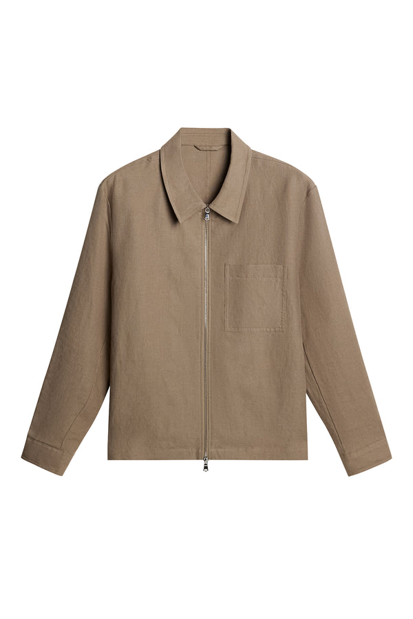 Julius Drape Linen Overshirt / Sepia Tint