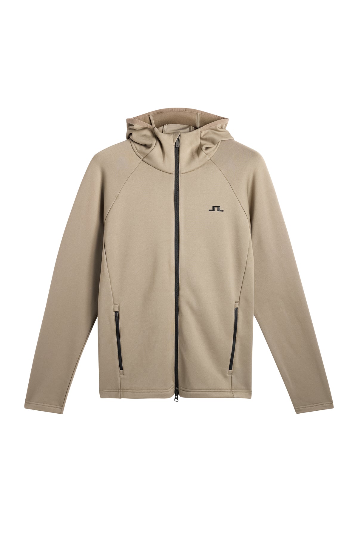 Vue de face : Pollock Polartec Hood en Brindle avec zip intégral, poches zippées et logo Bridge sur la poitrine.