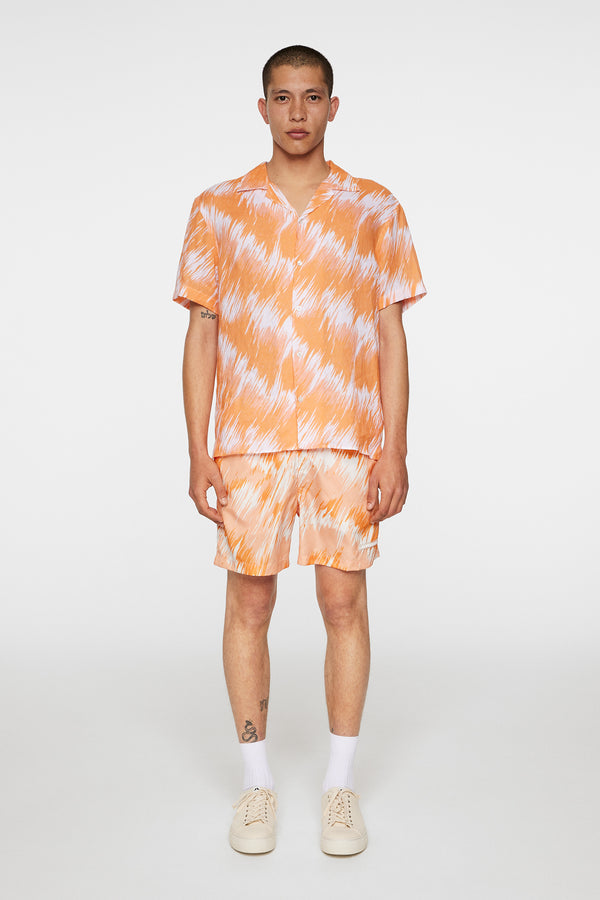 Elio Linen Printed Shirt / Thunderstorm Orange M