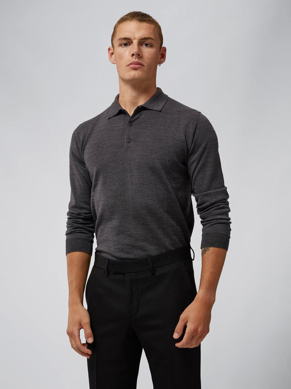 Noel Light Merino Polo Shirt / Dark Grey Melange