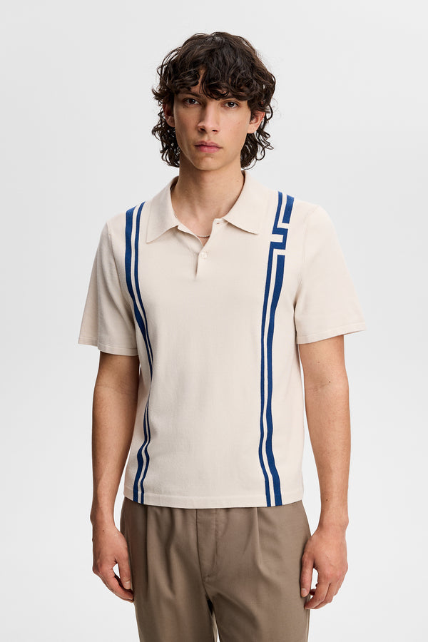 Rylan Stripe Knit Golf Polo / Moonbeam