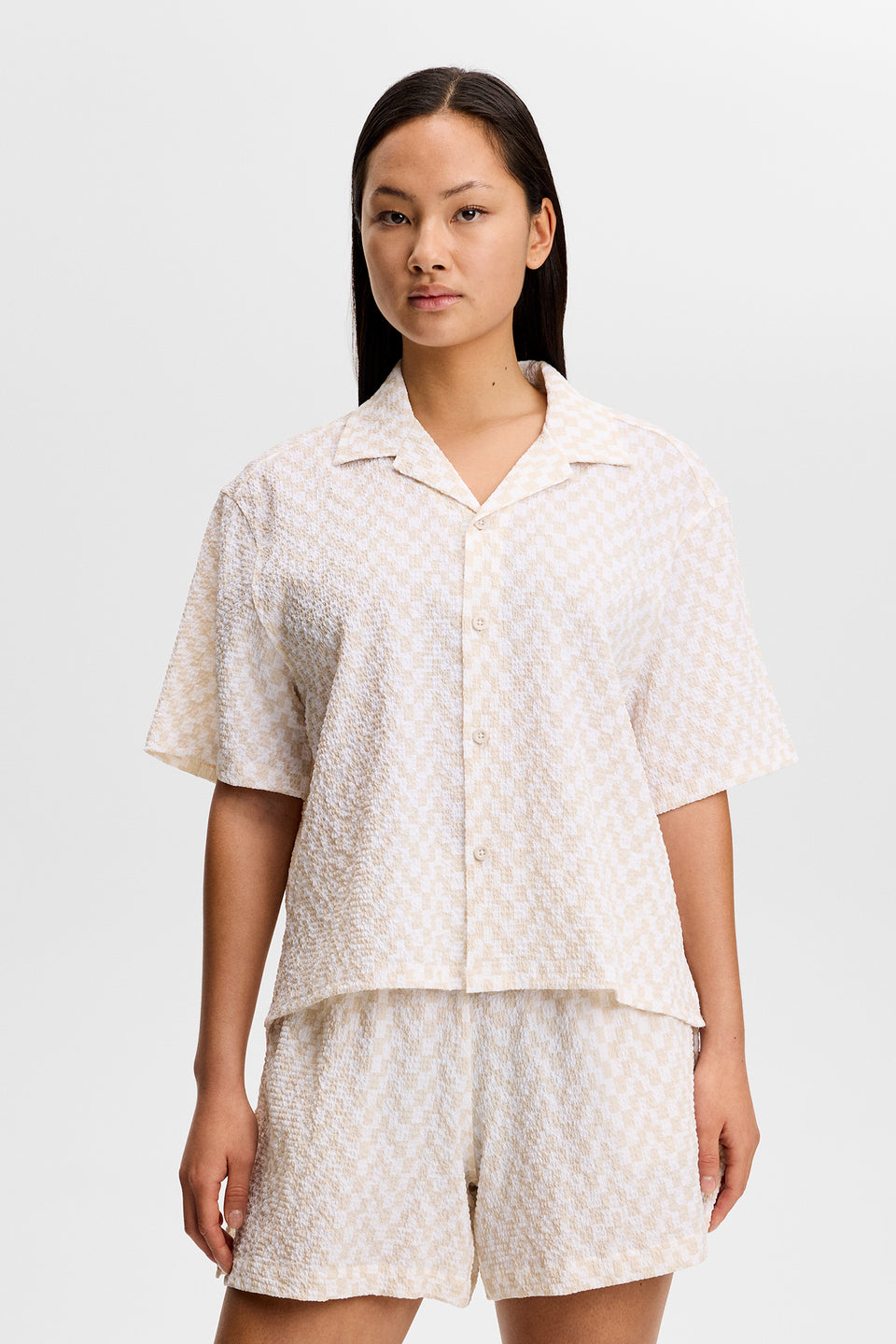Liv Crinkle Nylon Shirt / Bridge Stack Moonbeam M