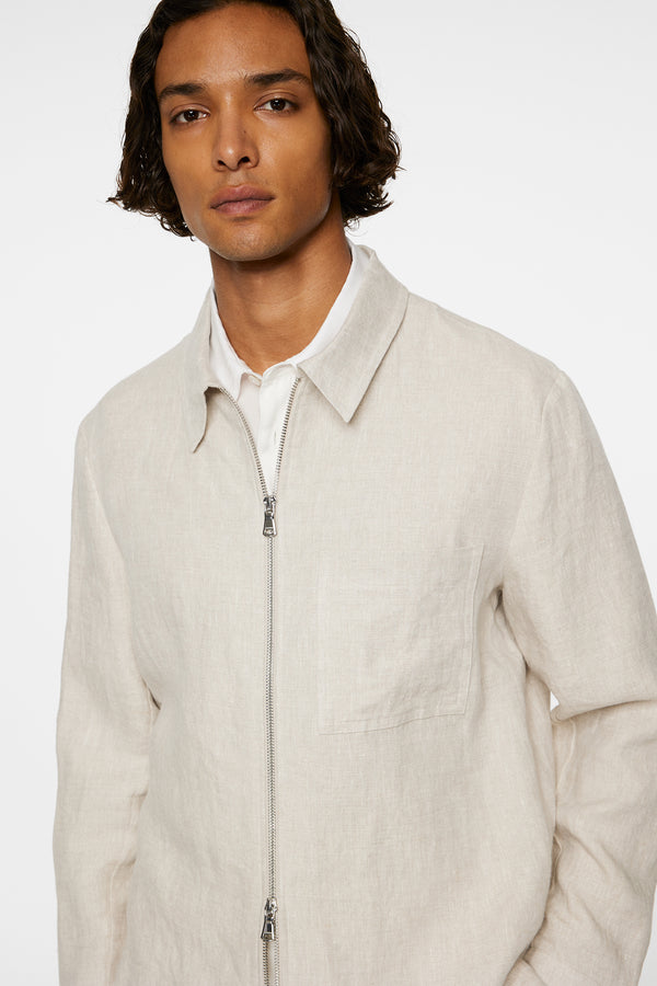 Julius Drape Linen Overshirt / Moonbeam