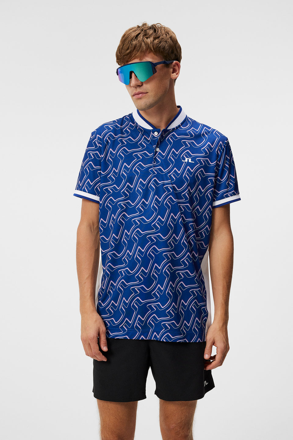 Jensen Print Reg Fit Polo / Outline Bridge Wave Blue