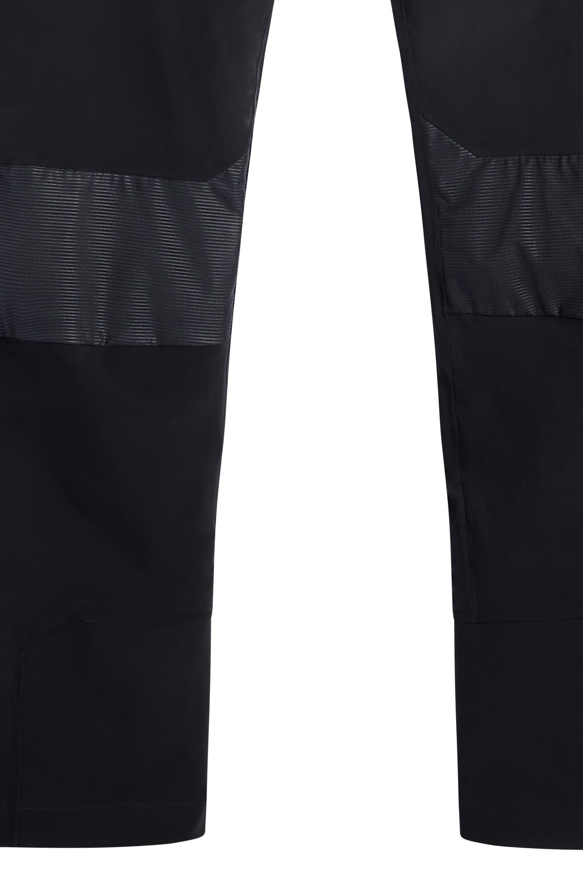 Close-up view: Black Whitman Pant showing textured reinforcement panels on the legs.
