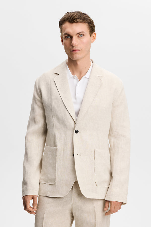 Alban Drape Linen Blazer / Moonbeam
