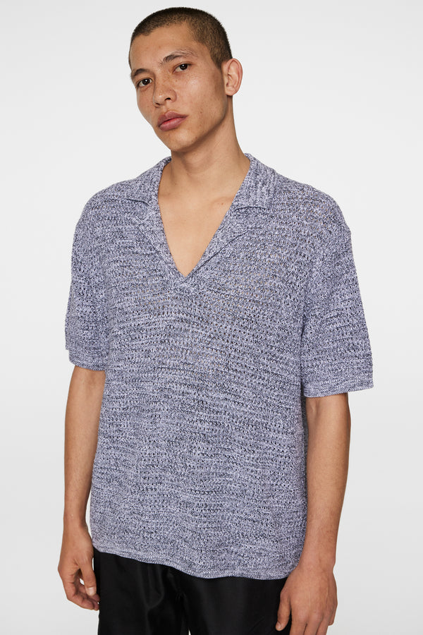 Ethan Open Collar Knit Polo / Ombre Blue