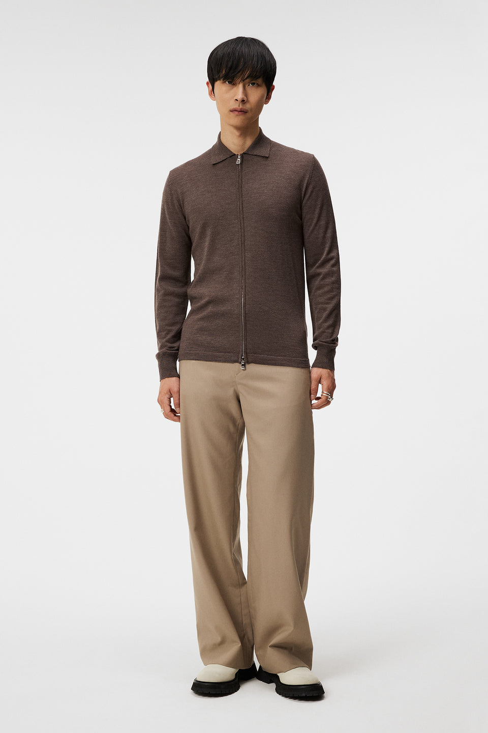 Nyle Light Merino Zip Cardigan / Walnut Melange