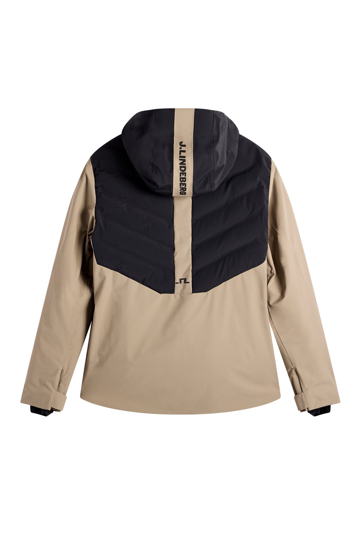Set bagfra: Blackwell Jacket i Brindle med sort quiltet rygpanel, hætte med J.LINDEBERG og Bridge-logo.