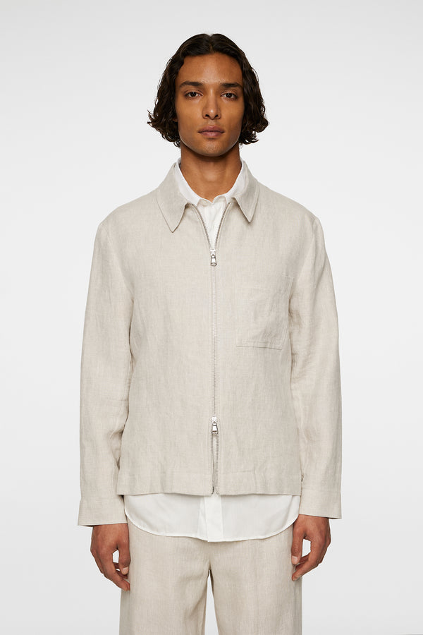 Julius Drape Linen Overshirt / Moonbeam