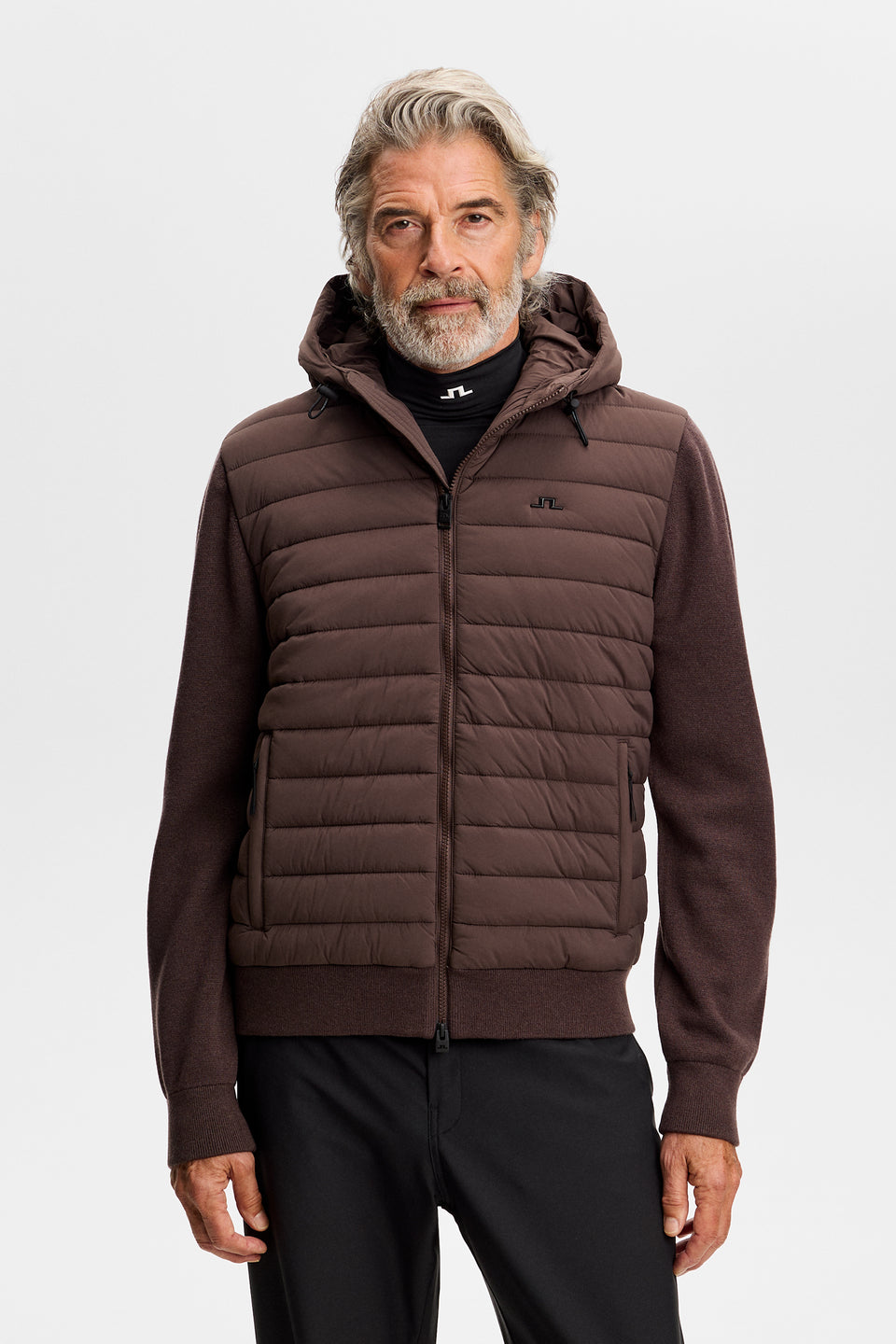 Thaden Knit Hood Hybrid Jacket / Seal Brown