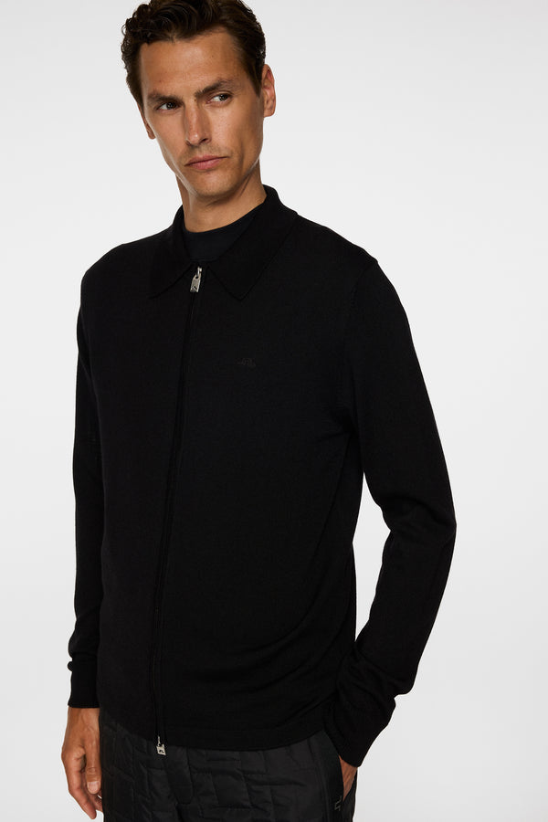 Kaleb Merino Zip Cardigan / Black
