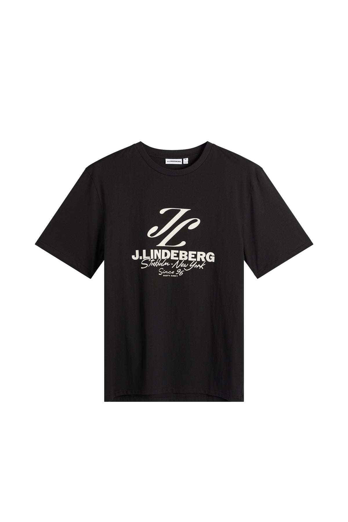 Front view: Black Alpha Graphic T-shirt with short sleeves, crew neck, and contrasting logo graphic on the chest.