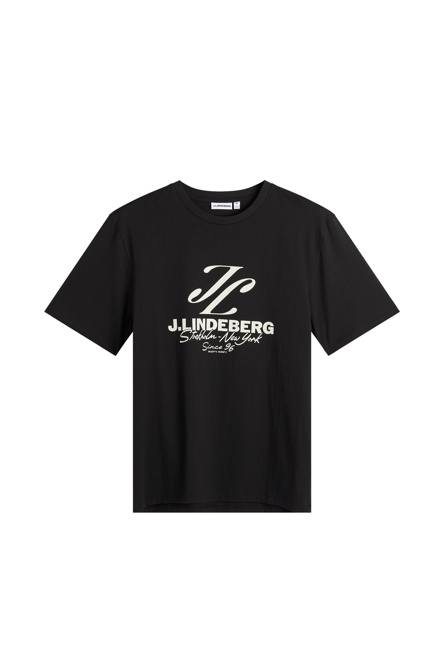 Front view: Black Alpha Graphic T-shirt with short sleeves, crew neck, and contrasting logo graphic on the chest.