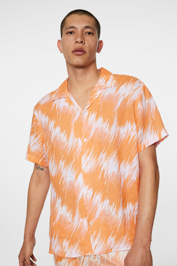 Elio Linen Printed Shirt / Thunderstorm Orange M