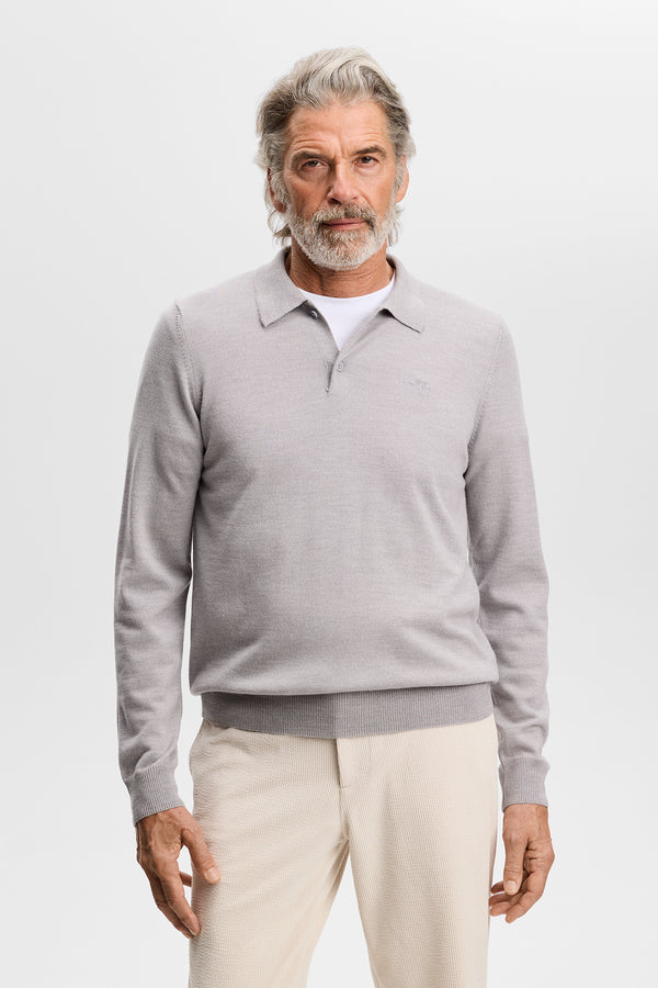 Kai Knitted Merino Polo / Light Grey Melange