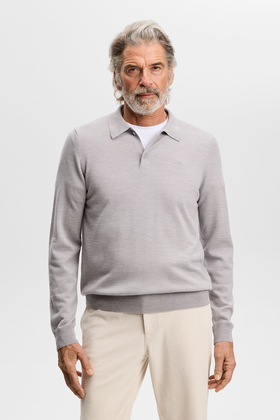 Kai Knitted Merino Polo / Light Grey Melange
