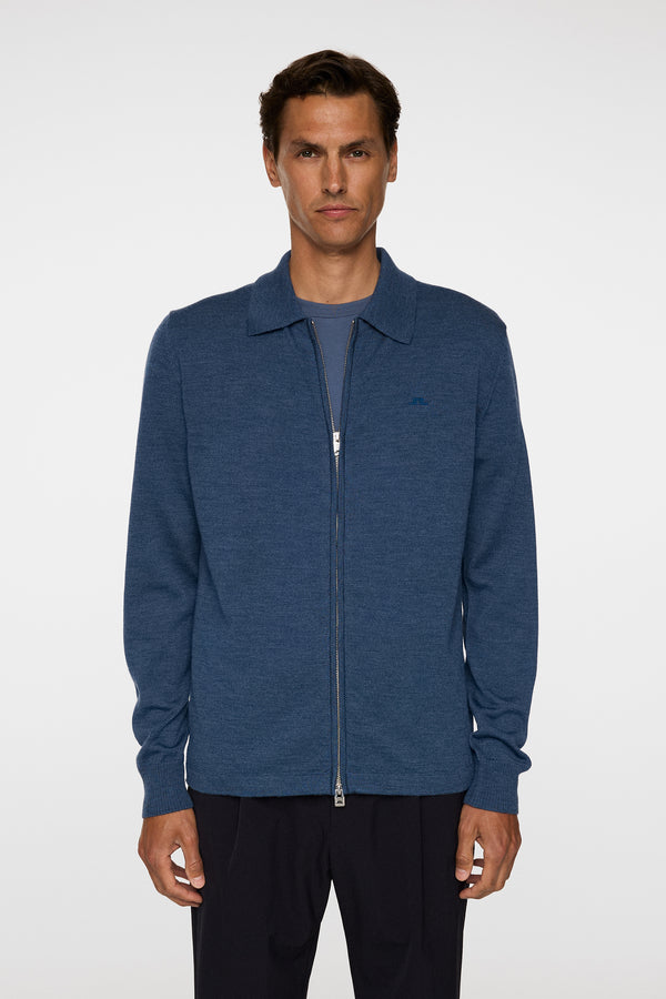 Kaleb Merino Zip Cardigan / Vintage Indigo Melange