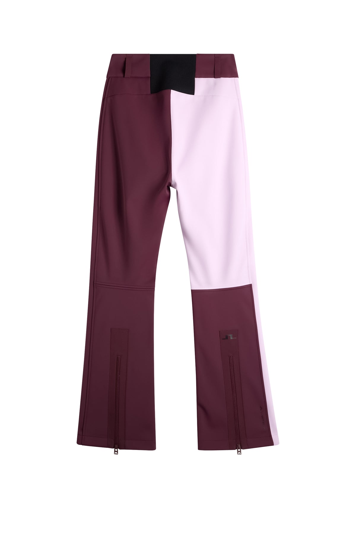 Rückansicht: Yara Blocked Down Pant in Winetasting im Colorblocking-Design mit Beinreißverschlüssen und Bridge-Logo.